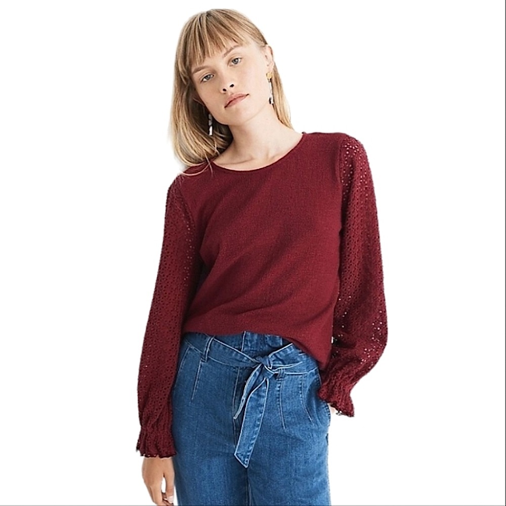 Madewell Texture & Thread Eyelet Mix Ruffle-Sleeve Top size S AD111